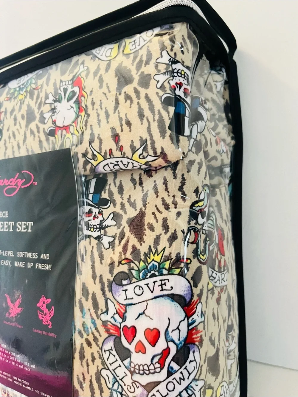 Ed Hardy 6 Piece King Size Sheet Set Tattoo You Leopard Print Skulls New York